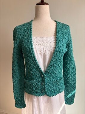 NWT VTG 80’s Turquoise Sweater 100% Cotton Medium Shirley Caracciolo Saks-Jandel